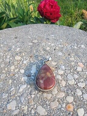 Rosetta Jasper Teardrop Pendant Necklace - Sterling-Style Setting